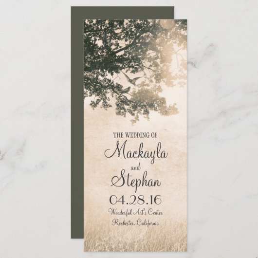 Rustieke boom en liefde vogels bruiloft programma' programmakaart (Voorkant / Achterkant)