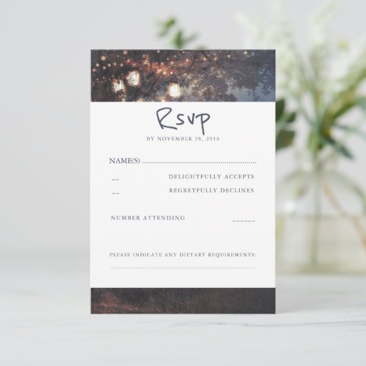 Rustieke Boom en Mason Jars Bruiloft RSVP Kaarten (Staand voorkant)