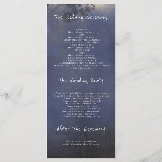 Rustieke Boom en String Lights Trouwprogramma's Programmakaart (Achterkant)