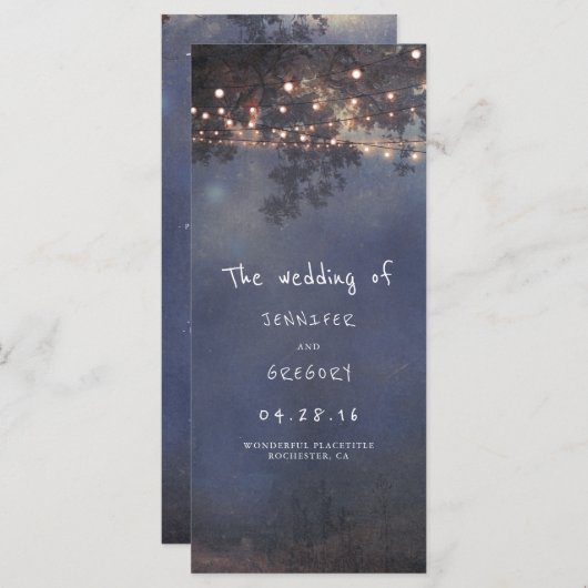 Rustieke Boom en String Lights Trouwprogramma's Programmakaart (Voorkant / Achterkant)