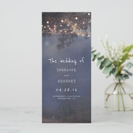 Rustieke Boom en String Lights Trouwprogramma's Programmakaart (Staand voorkant)