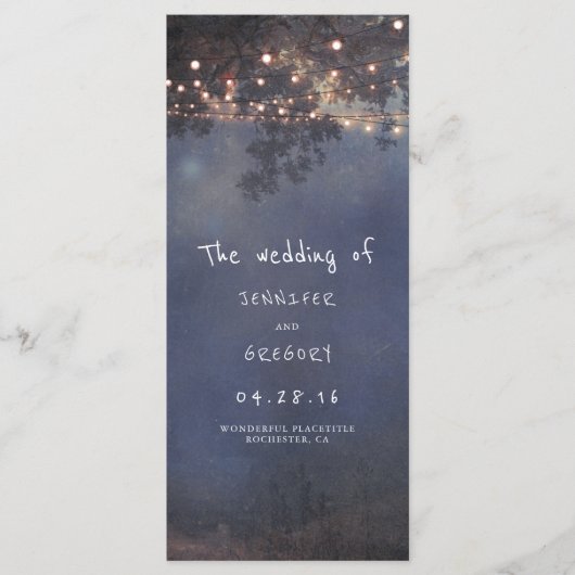 Rustieke Boom en String Lights Trouwprogramma's Programmakaart (Voorkant)