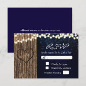 Rustieke boom gesneden hart nacht bruiloft RSVP Ka (Voorkant / Achterkant)