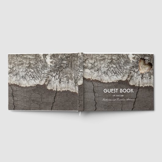 Rustieke boom gesneden hout hart bruiloft gastenboek (Volledig)