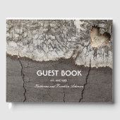 Rustieke boom gesneden hout hart bruiloft gastenboek (Voorkant)