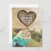 Rustieke boom gesneden hout hart foto opslaan van  aankondigingskaart (Voorkant / Achterkant)