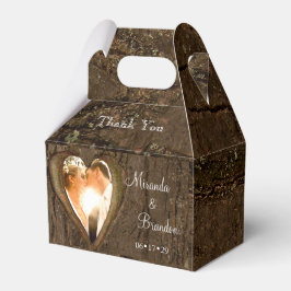 Rustieke boom hart bruiloft foto dank u bedankdoosjes