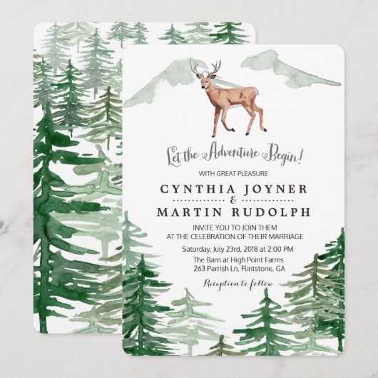 Rustieke boom Herten bruiloft uitnodiging (Voorkant / Achterkant)