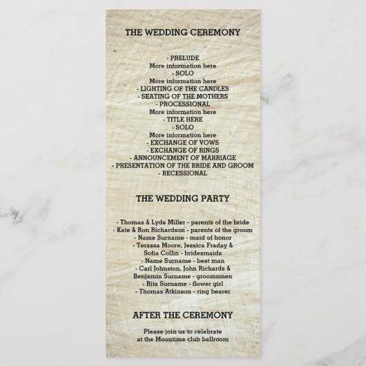 Rustieke boom hout hart carving bruiloft programma programmakaart (Achterkant)