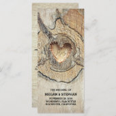 Rustieke boom hout hart carving bruiloft programma programmakaart (Voorkant / Achterkant)