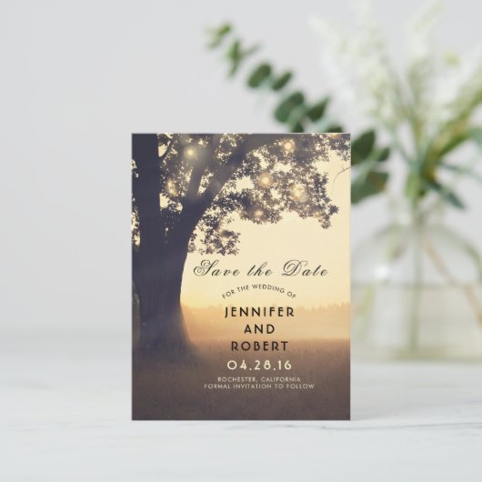 Rustieke Boom Lights Zomervelden Bewaar de datum Aankondigingskaart (Staand voorkant)