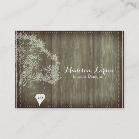 Rustieke boom met monogram hart Visitekaartje (Voorkant)