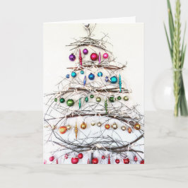 Rustieke boom met twijgen op kerstkaart feestdagen kaart