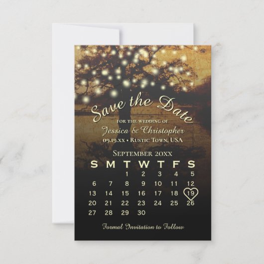 Rustieke boom met verlichting Elegante bruiloft ka Save The Date (Voorkant)