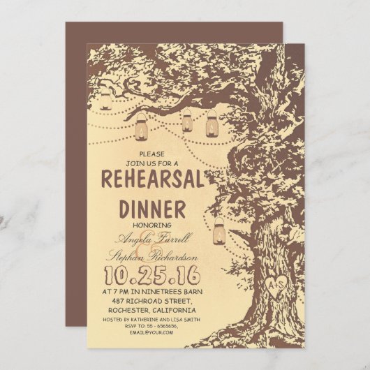 Rustieke boom & metselaar potten repetitie diner kaart (Voorkant / Achterkant)