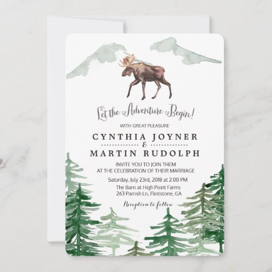 Rustieke Boom Moose bruiloft uitnodiging (Voorkant)