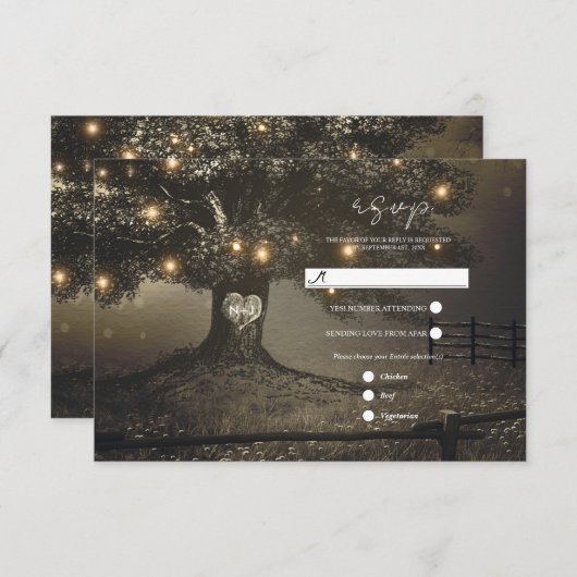  rustieke boom & nachtverlichting bruiloft RSVP (Voorkant / Achterkant)