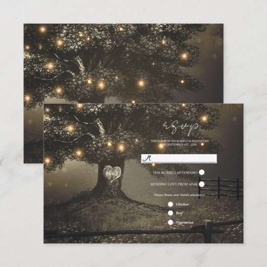  rustieke boom & nachtverlichting bruiloft RSVP Kaartje (Voorkant / Achterkant)
