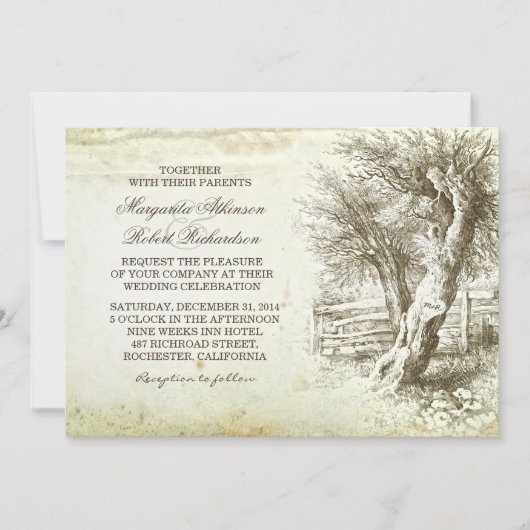 rustieke boom oud papier huwelijksuitnodigingen kaart (Voorkant)