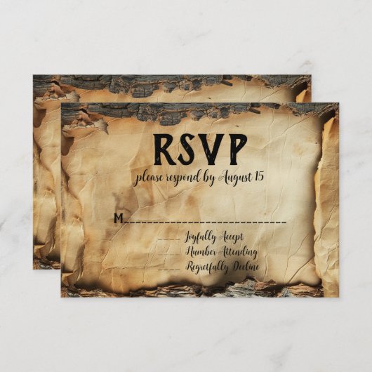 Rustieke boom schors perkament papier bruiloft RSV Kaart (Voorkant / Achterkant)