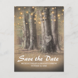 Rustieke Boom & Slingerlichten Trouw Save the Date Aankondigingskaart