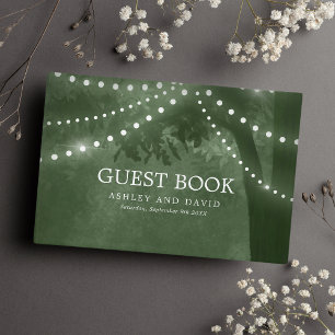 Rustieke Boom Slingerlichtjes Groen Huwelijk Gastenboek