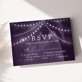 Rustieke Boom Slingerlichtjes Paarse Trouw RSVP Kaartje