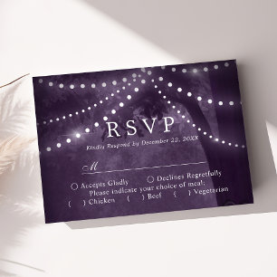Rustieke Boom Slingerlichtjes Paarse Trouw RSVP Kaartje