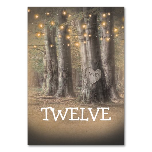Rustieke Boom & Slingerlichtjes Tafelnummer (Achterkant)
