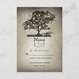 Rustieke boom & string lichten bruiloft RSVP kaart
