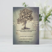 Rustieke boom & string lichten bruiloft RSVP Kaartje (Staand voorkant)
