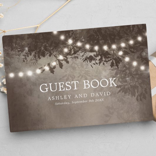 Rustieke boom string lichten bruin bruiloft gastenboek