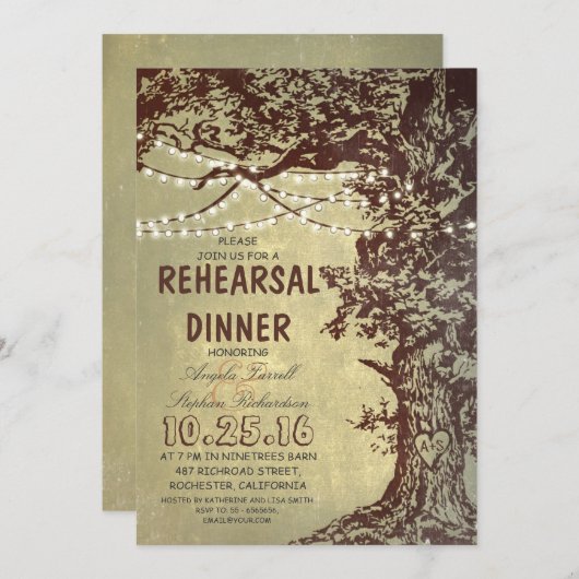 Rustieke boom string lichten repetitie diner kaart (Voorkant / Achterkant)