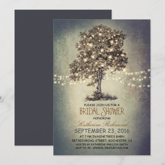 Rustieke boom & string lichten vrijgezellenfeest kaart (Voorkant / Achterkant)