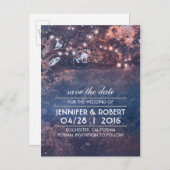 Rustieke Boom String Lights Blue Sla de datum op Aankondigingskaart (Voorkant / Achterkant)