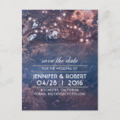 Rustieke Boom String Lights Blue Sla de datum op Aankondigingskaart (Voorkant)