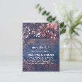 Rustieke Boom String Lights Blue Sla de datum op Aankondigingskaart (Staand voorkant)