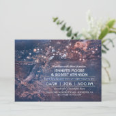 Rustieke Boom String Lights Bos Blauw Bruiloft Kaart (Staand voorkant)