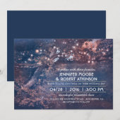 Rustieke Boom String Lights Bos Blauw Bruiloft Kaart (Voorkant / Achterkant)