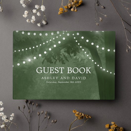 Rustieke Boom String Lights Groene bruiloft Gastenboek