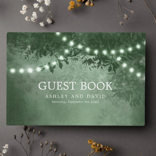 Rustieke boom string van lichten groene bruiloft gastenboek