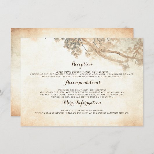 Rustieke boom takken bruiloft informatie gast informatiekaartje (Voorkant / Achterkant)