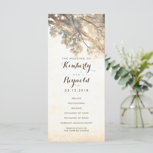 Rustieke boom takken buiten bruiloft programma's (Staand voorkant)