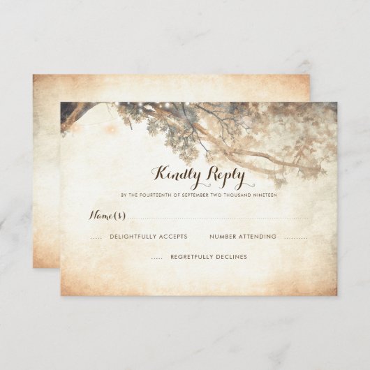Rustieke boom takken buiten bruiloft RSVP (Voorkant / Achterkant)