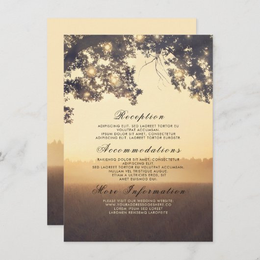 Rustieke boom takken dromerige bruiloft details in informatiekaartje (Voorkant / Achterkant)