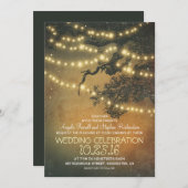 Rustieke boom takken & string lichten bruiloft kaart (Voorkant / Achterkant)