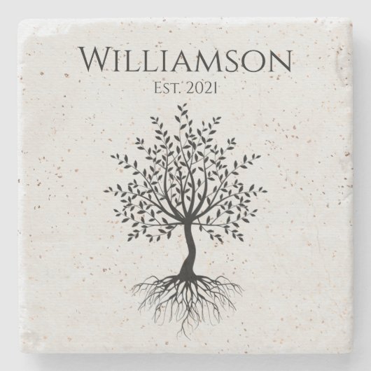 Rustieke Boom van het Leven Monogram Stenen Onderzetter (Voorkant)