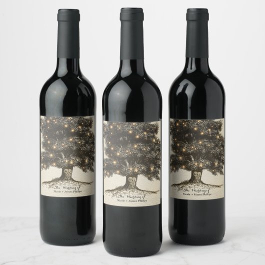  rustieke boom & verlichting aangepaste trouwwijn wijn etiket (Flessen)