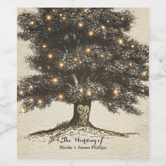  rustieke boom & verlichting aangepaste trouwwijn wijn etiket (Enkel label)
