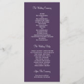 Rustieke boompjes en liefdesvogels paarse huwelijk programmakaart (Achterkant)